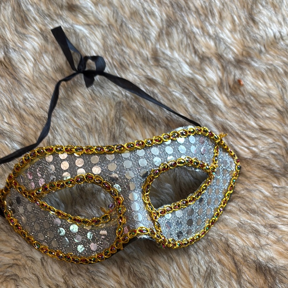 Unbranded Gold Silver Tone Sequin Masquerade Party Face Mask Unisex Accessories